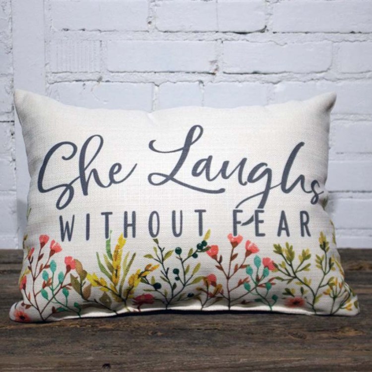 she-laughs-without-fear pillow The Little Birdie